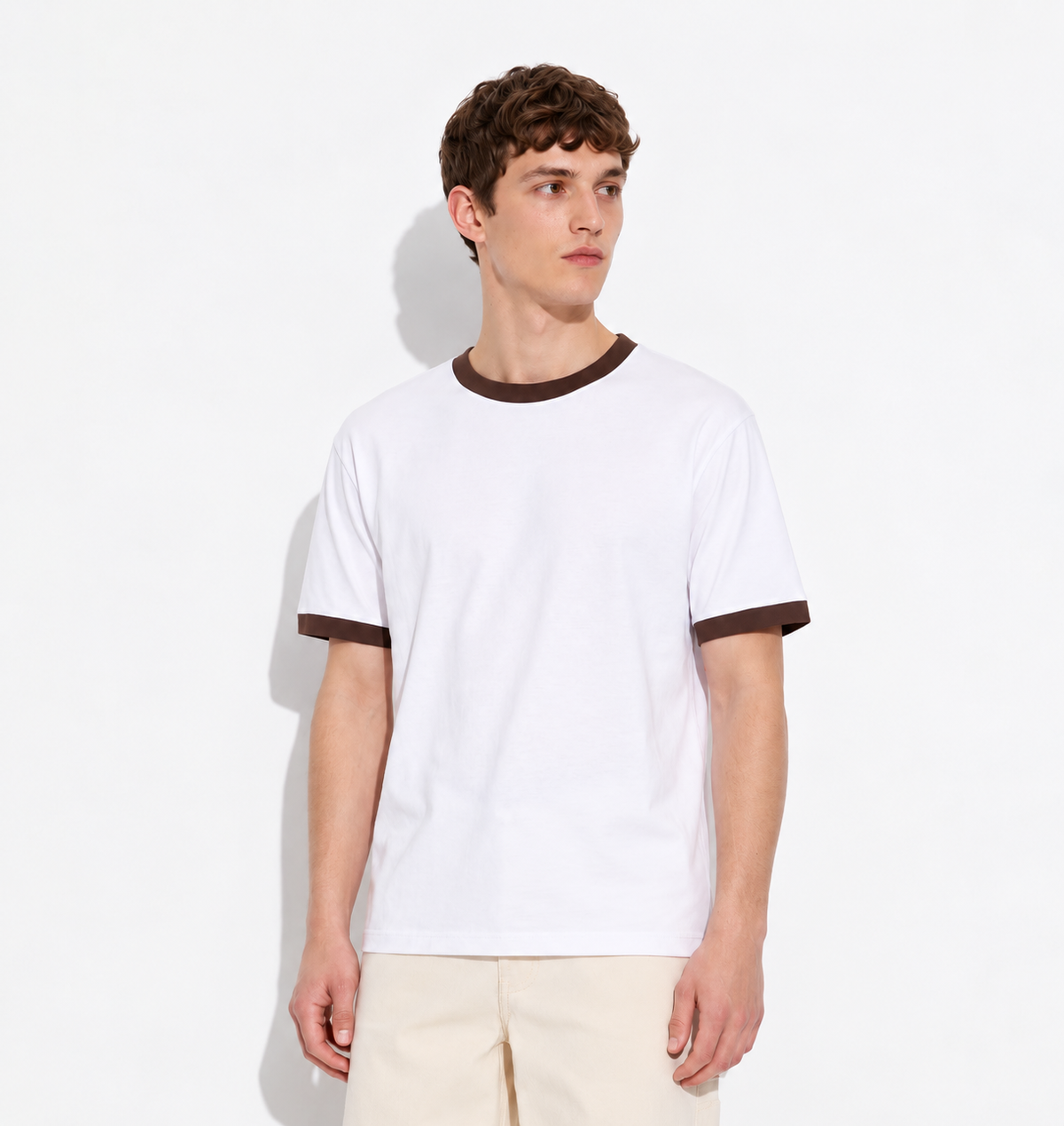 CRYVIAN Kahverengi Detaylı Relaxed Fit Basic Tişört