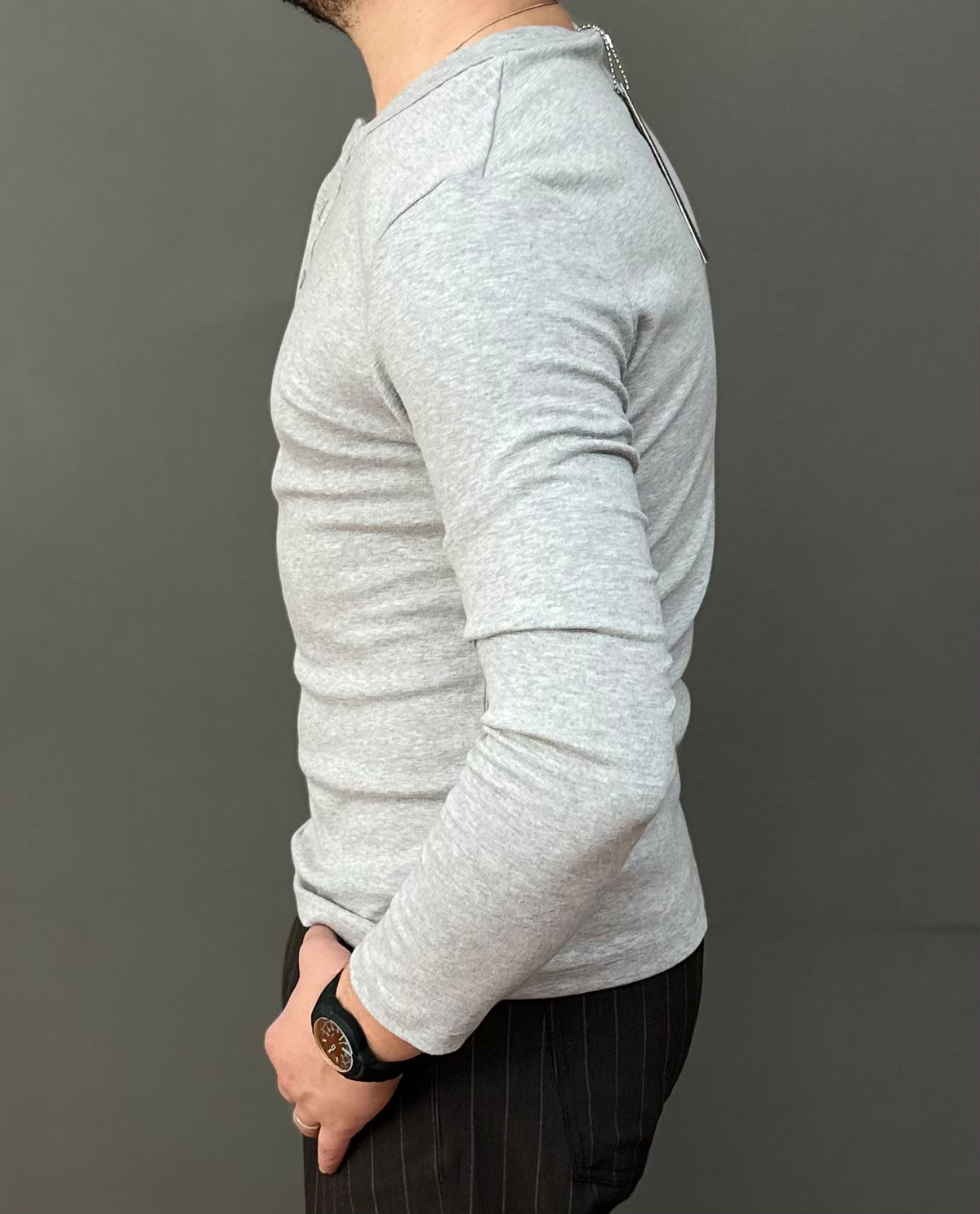 Giesto Gri Yakası Düğmeli Modal Kumaş Sweatshirt