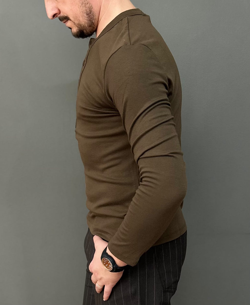 Giesto Kahverengi Yakası Düğmeli Modal Kumaş Sweatshirt