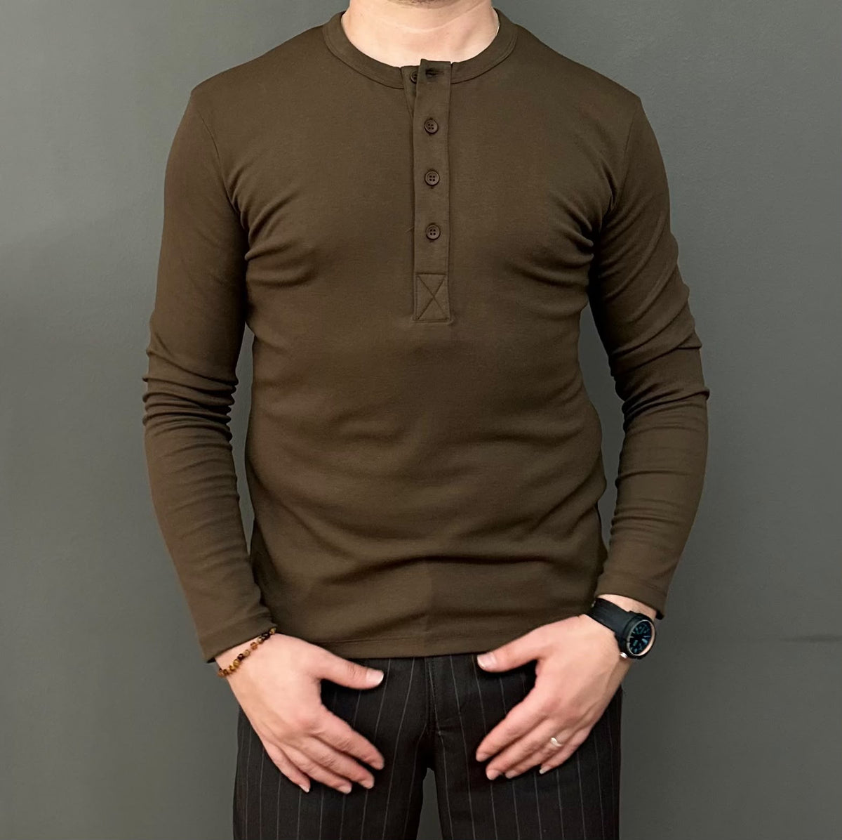 Giesto Kahverengi Yakası Düğmeli Modal Kumaş Sweatshirt