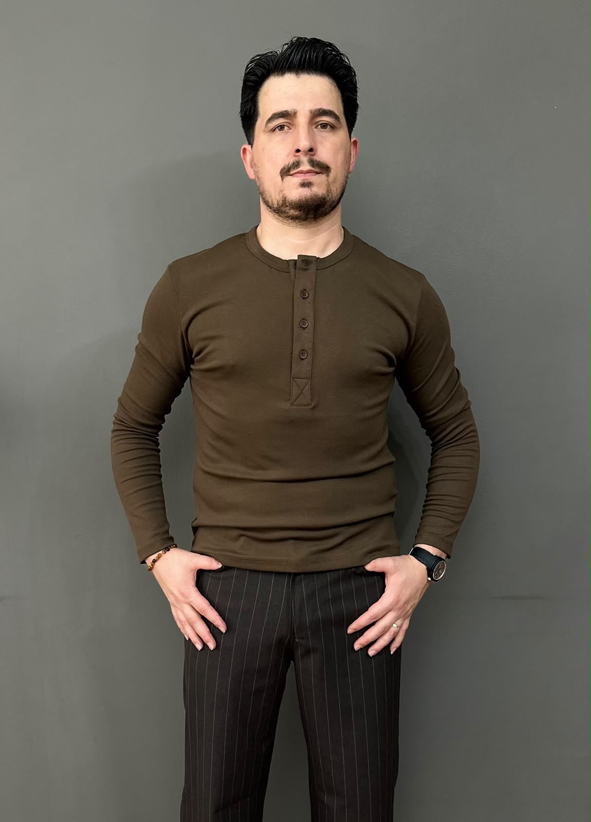 Giesto Kahverengi Yakası Düğmeli Modal Kumaş Sweatshirt