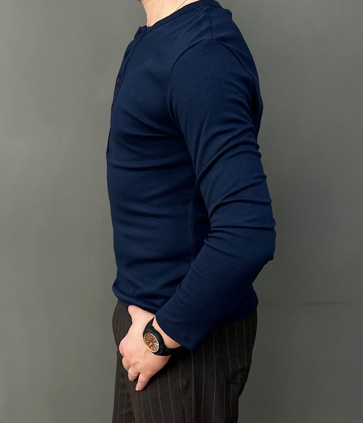 Giesto Lacivert Yakası Düğmeli Modal Kumaş Sweatshirt