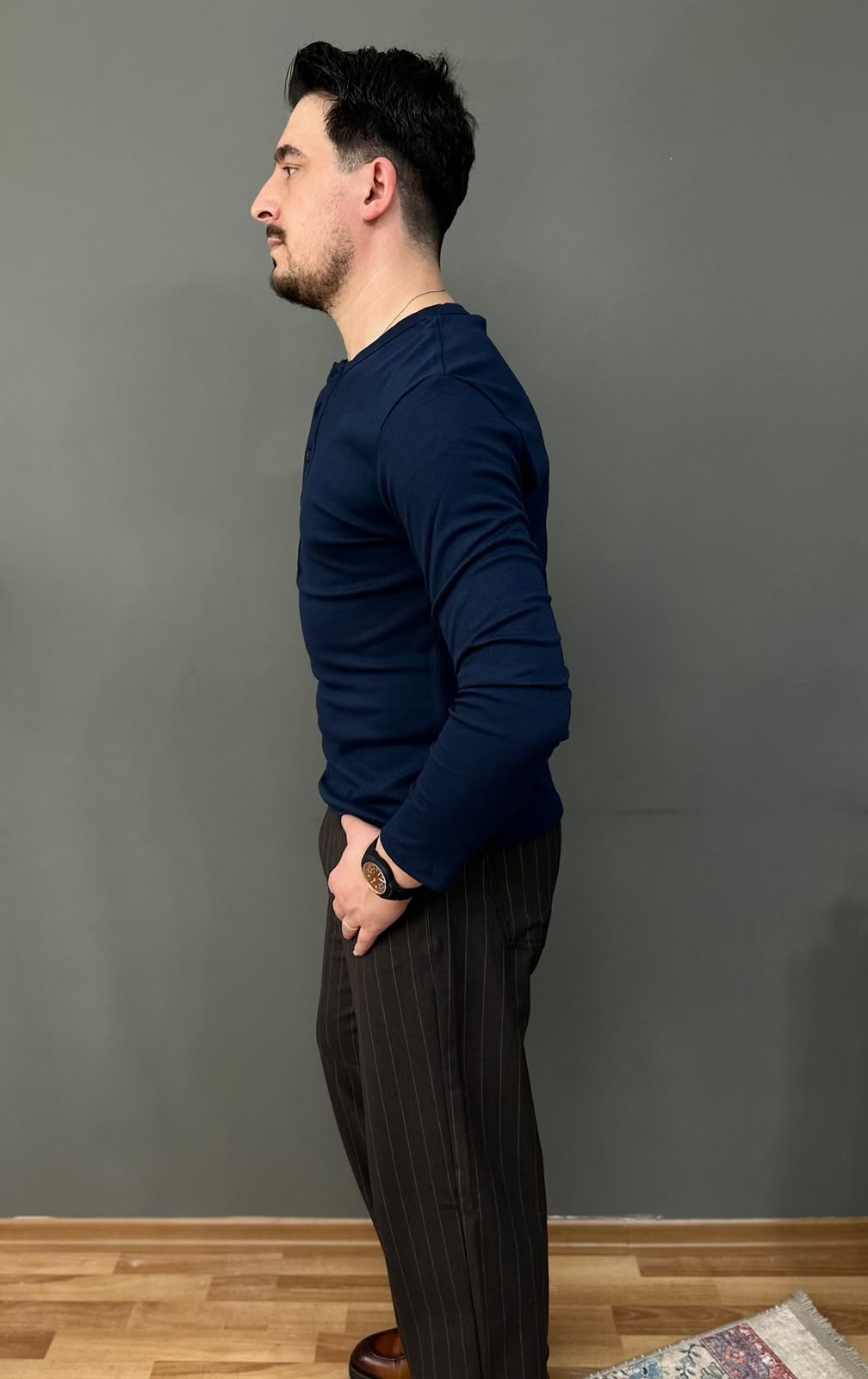 Giesto Lacivert Yakası Düğmeli Modal Kumaş Sweatshirt