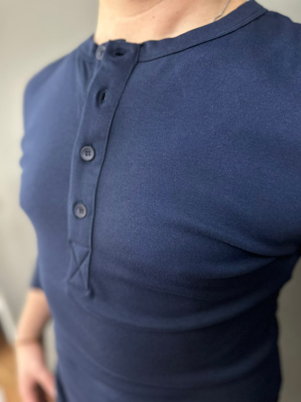 Giesto Lacivert Yakası Düğmeli Modal Kumaş Sweatshirt