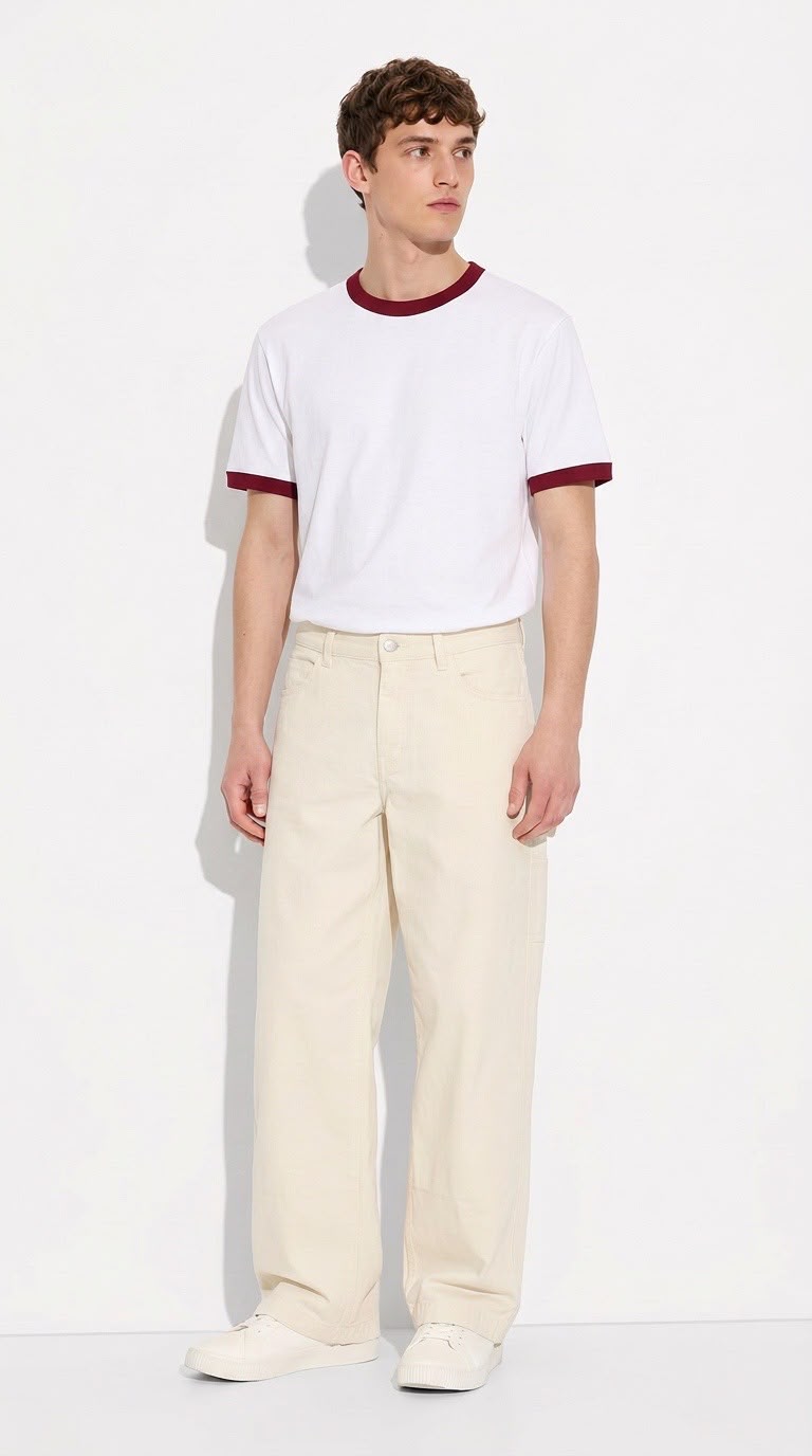 CRYVIAN Bordo Detaylı Relaxed Fit Basic Tişört