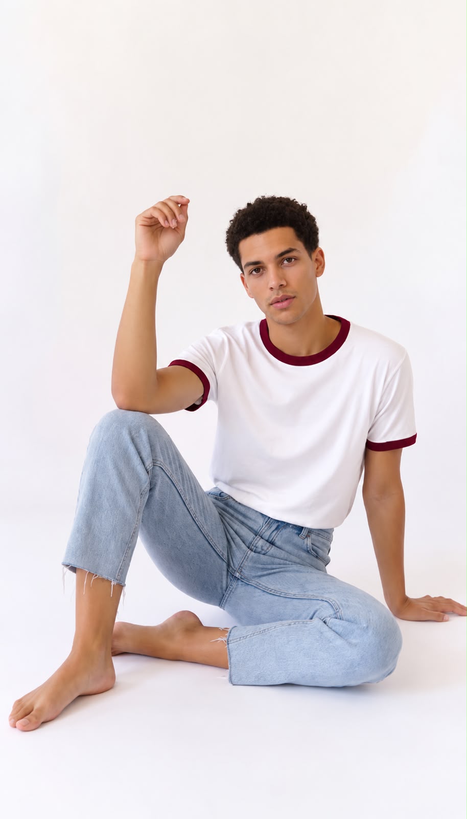 CRYVIAN Bordo Detaylı Relaxed Fit Basic Tişört