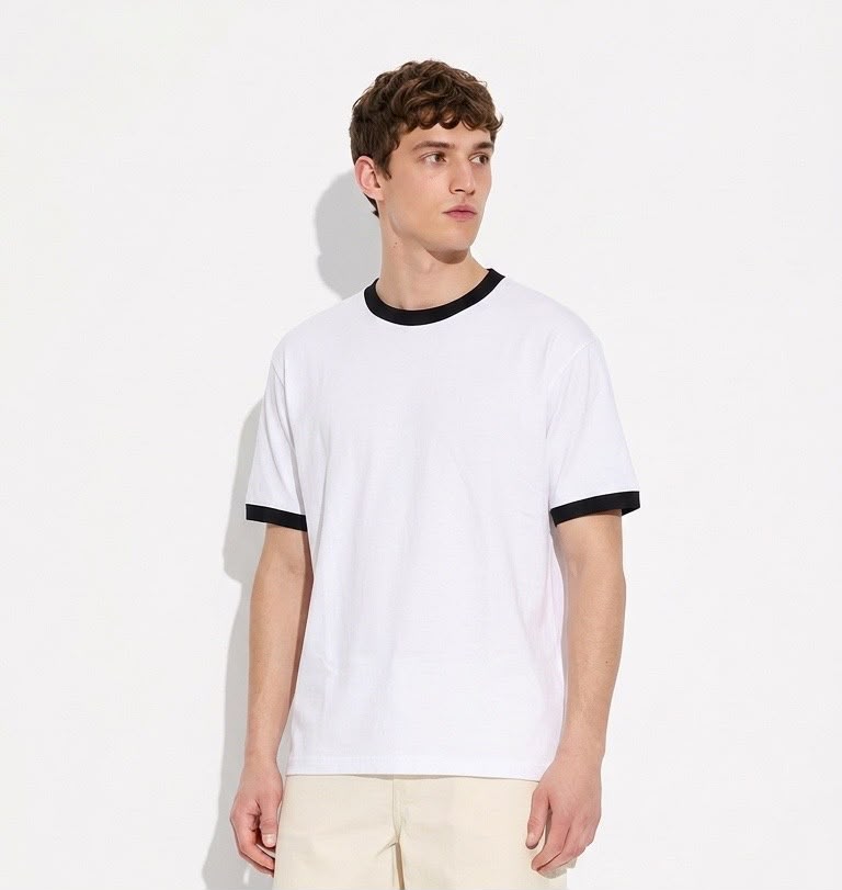 CRYVIAN Siyah Detaylı Relaxed Fit Basic Tişört