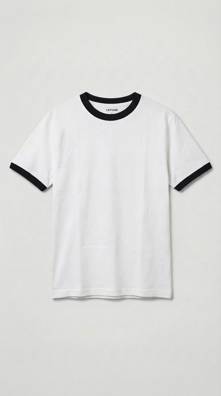 CRYVIAN Siyah Detaylı Relaxed Fit Basic Tişört