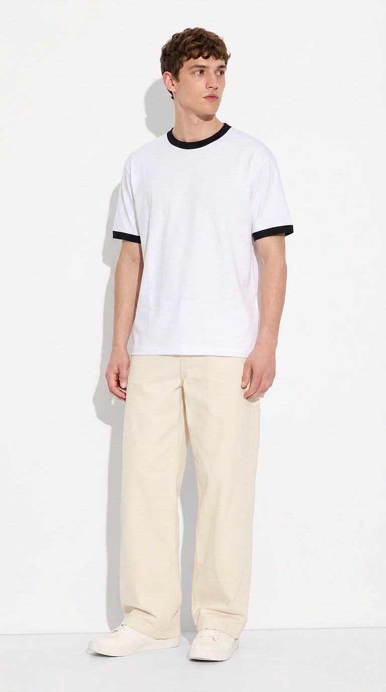 CRYVIAN Siyah Detaylı Relaxed Fit Basic Tişört