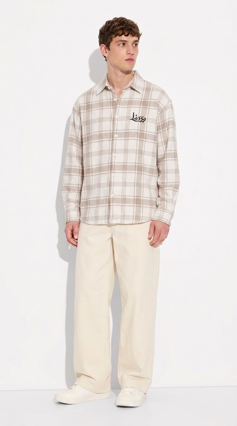 Krem LS Baskı Detaylı Oversize Gömlek