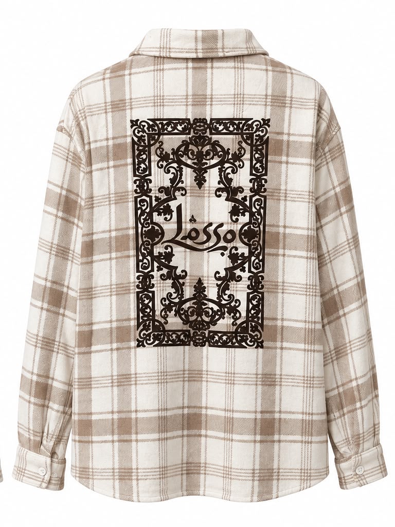 Krem LS Baskı Detaylı Oversize Gömlek