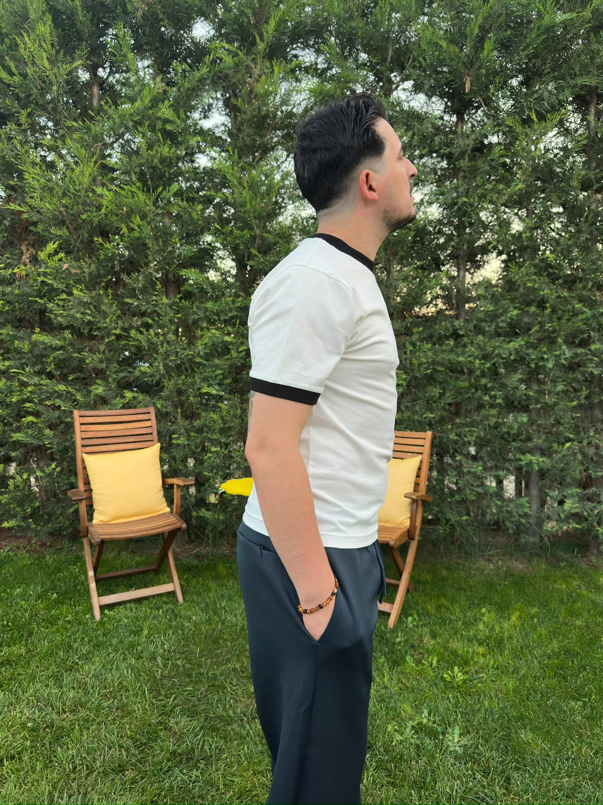 CRYVIAN Siyah Detaylı Relaxed Fit Basic Tişört