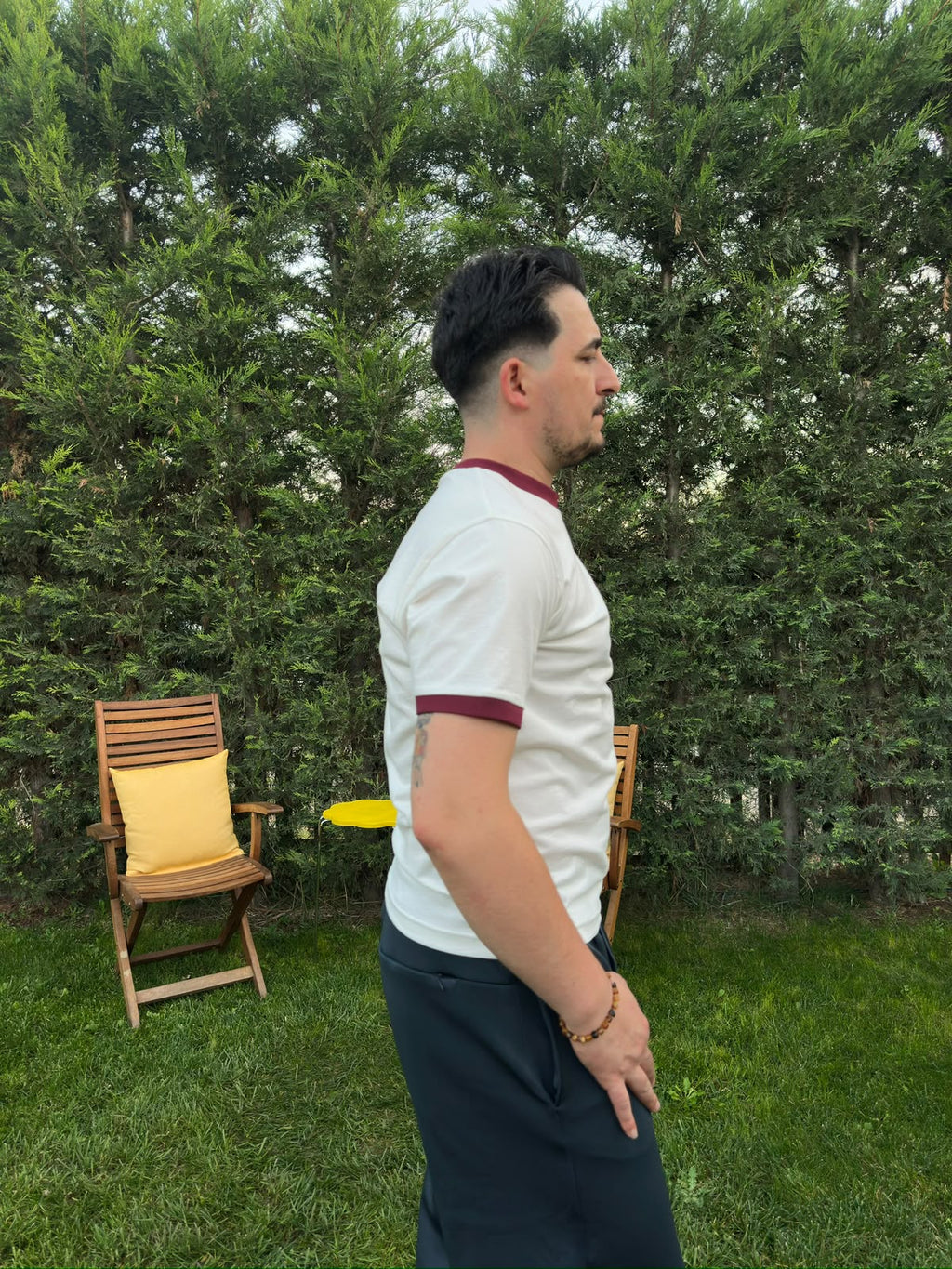 CRYVIAN Bordo Detaylı Relaxed Fit Basic Tişört