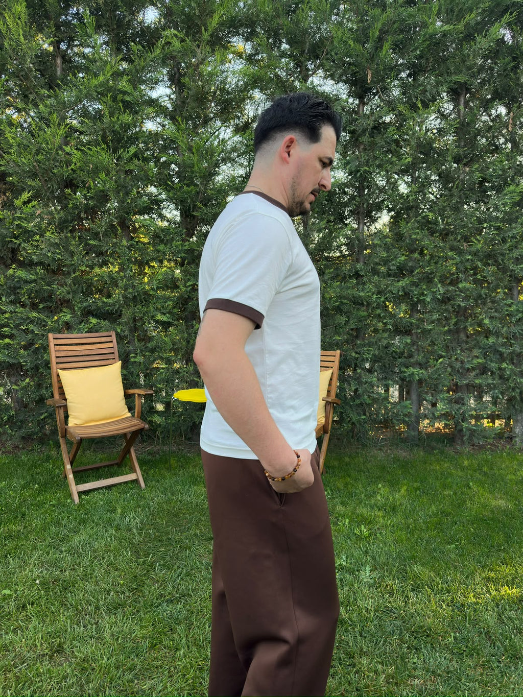 CRYVIAN Kahverengi Detaylı Relaxed Fit Basic Tişört
