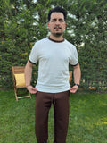 CRYVIAN Kahverengi Detaylı Relaxed Fit Basic Tişört