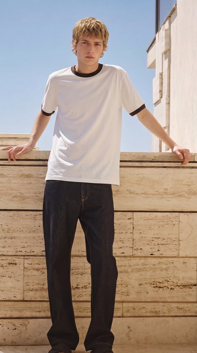 CRYVIAN Kahverengi Detaylı Relaxed Fit Basic Tişört