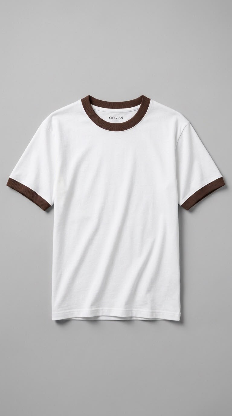 CRYVIAN Kahverengi Detaylı Relaxed Fit Basic Tişört
